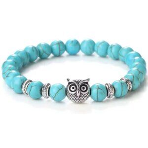 Owl Bracelet,Turquoise Bracelet,Owl Stone Bracelet,8mm Beads